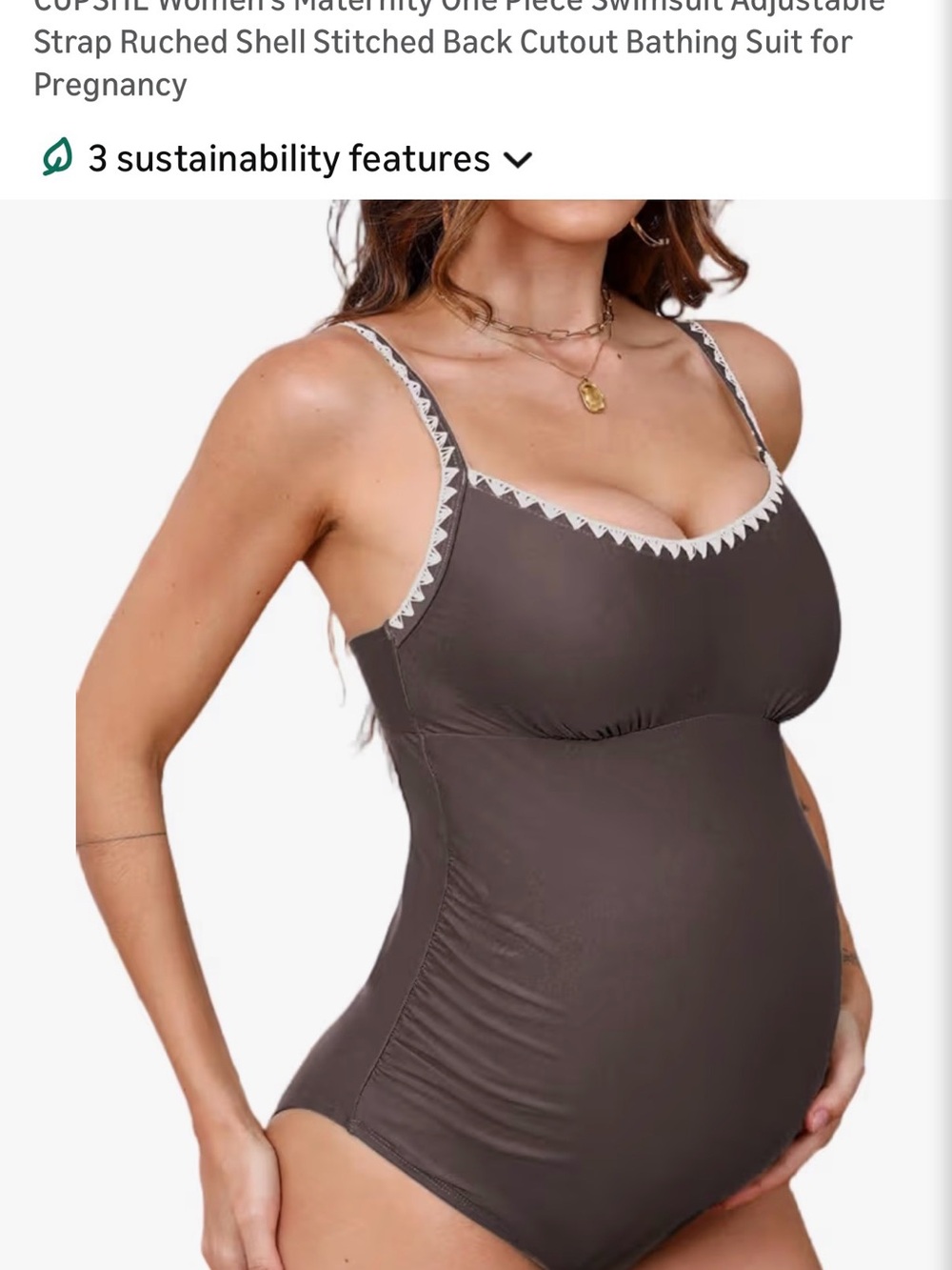 Cupshe Maternity Brown One-Piece Swimsuit with Contrast Trim